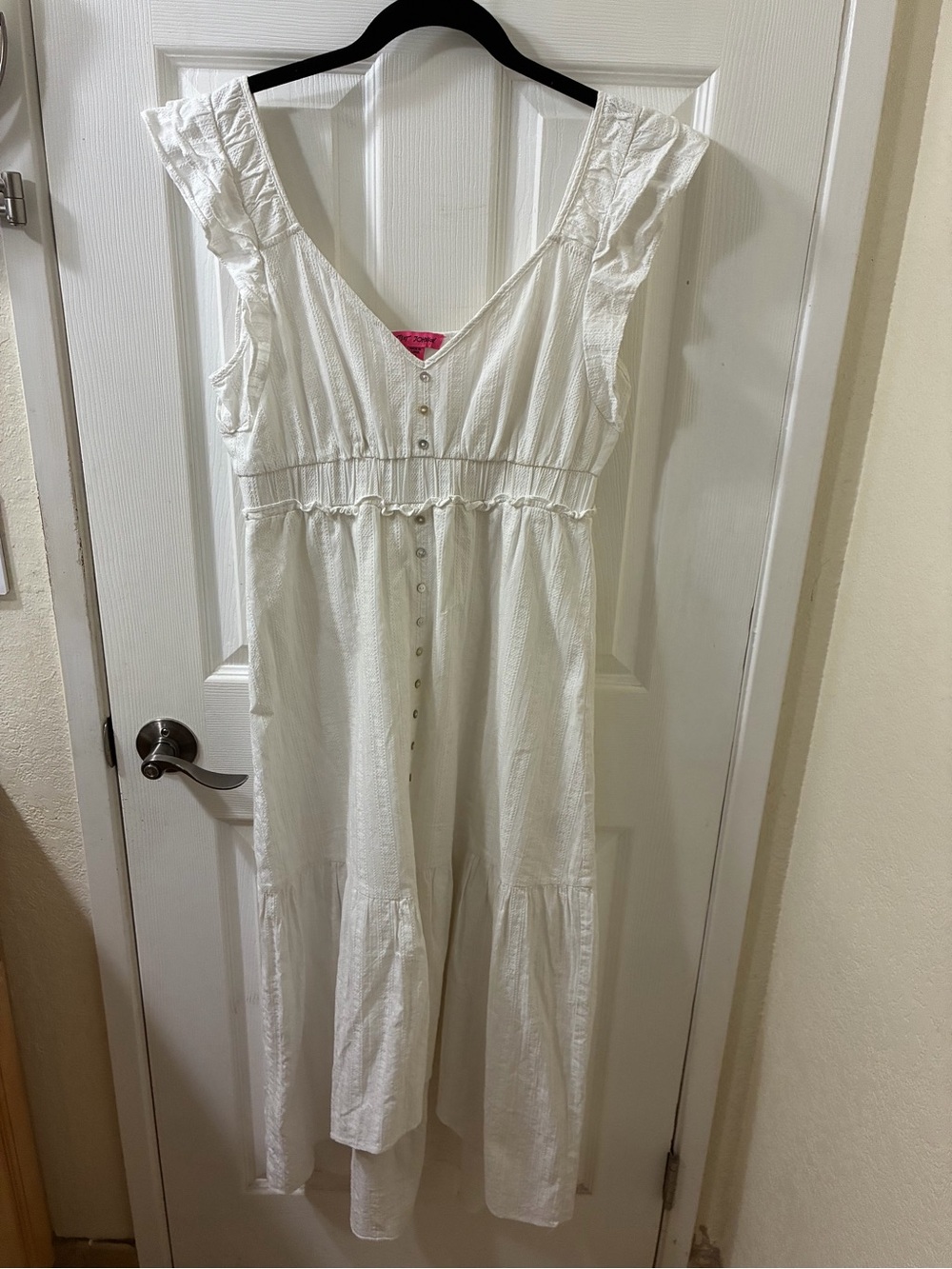 Betsey Johnson White Ruffled Button-Front Maxi Dress
